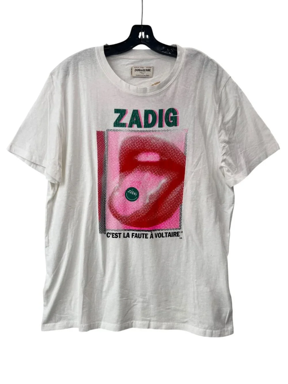 $175 NWT Zadig & Voltiare White Ted Graphic Happy Mouth Tee Shirt size XL - Picture 2 of 7